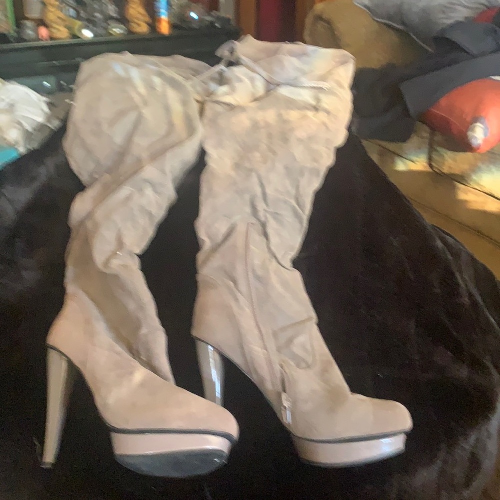 Khaki over the knee stiletto boots very cute 9
